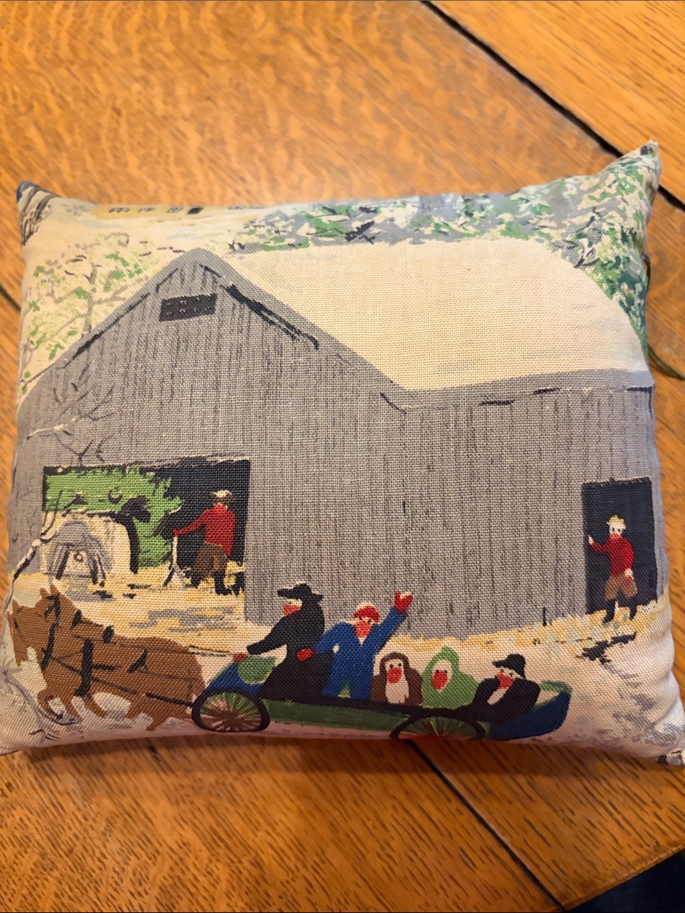 Vintage Grandma Moses Print Pillow
